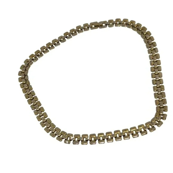 Vintage Gold Tone Flat Link Chain Necklace Princess Length - Picture 1 of 5